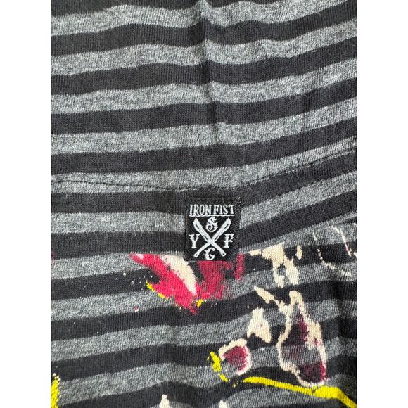 Iron Fist Sid Vicious Split V-Neck Graphic Tee XS NWT Punk Rock Striped Shirt - Picture 5 of 9